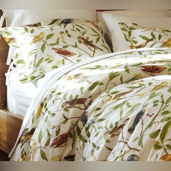 Pottery Barn Spring Sparrow Bird King Duvet & 2 Standard Shams, RARE Set - Picture 1 of 16
